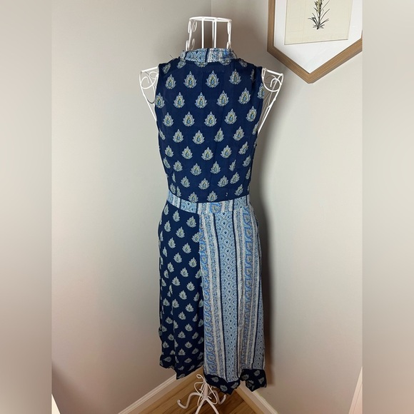 Anthropologie Maeve Eclipsed Faux Wrap Blue Paisley Motif Dress Sz 2 Asymmetric - Picture 6 of 9